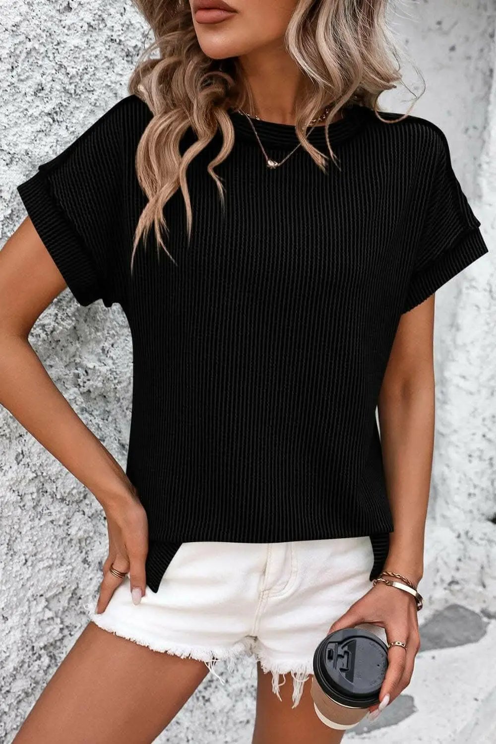 Chic striped ribbed tee with seams - Love Salve
